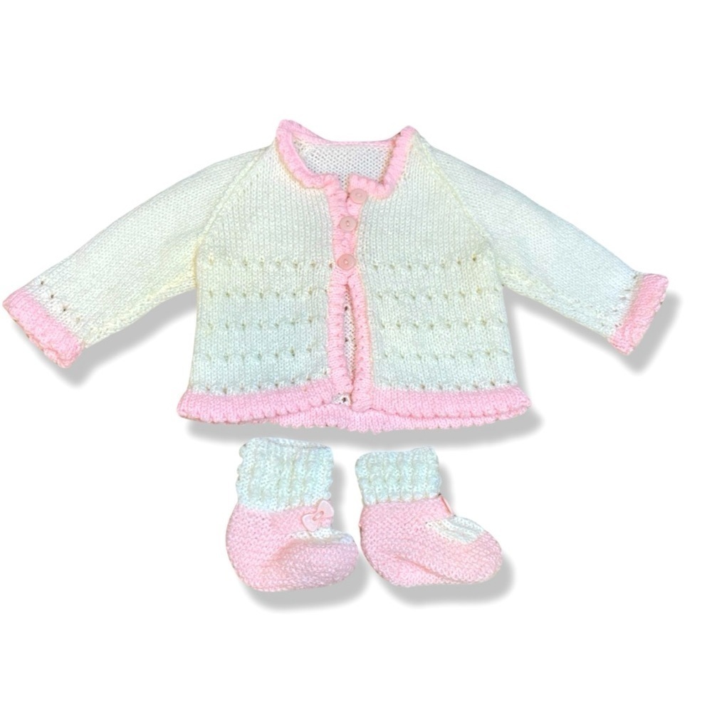⭐️Handmade Hand Knit Cardigan And Booties